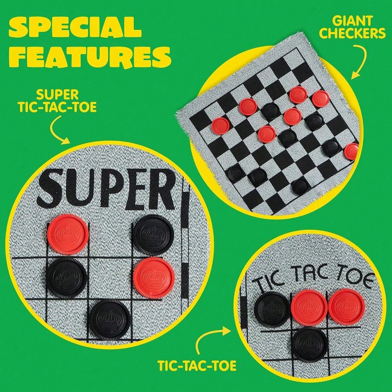 Tic Tac Toe Giant - Set Permainan Vintage 3-in-1 - Catur